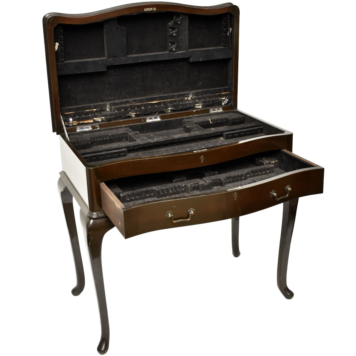Vintage Queen Ann Style Wood Silver Chest
