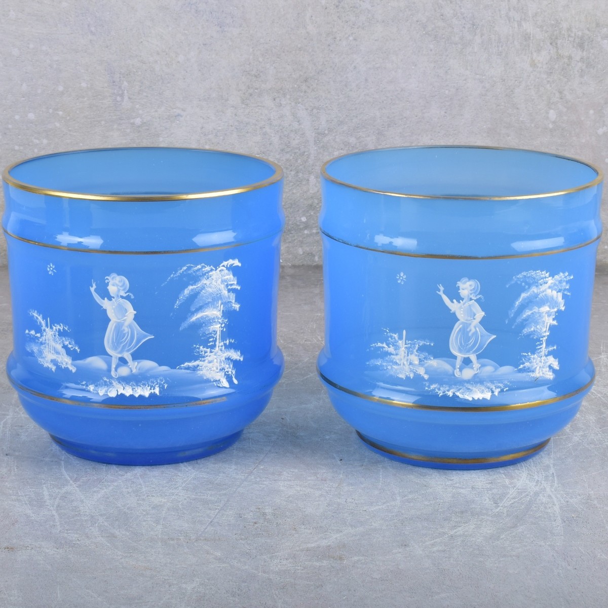 Vintage Mary Gregory Blue Opaline Glass