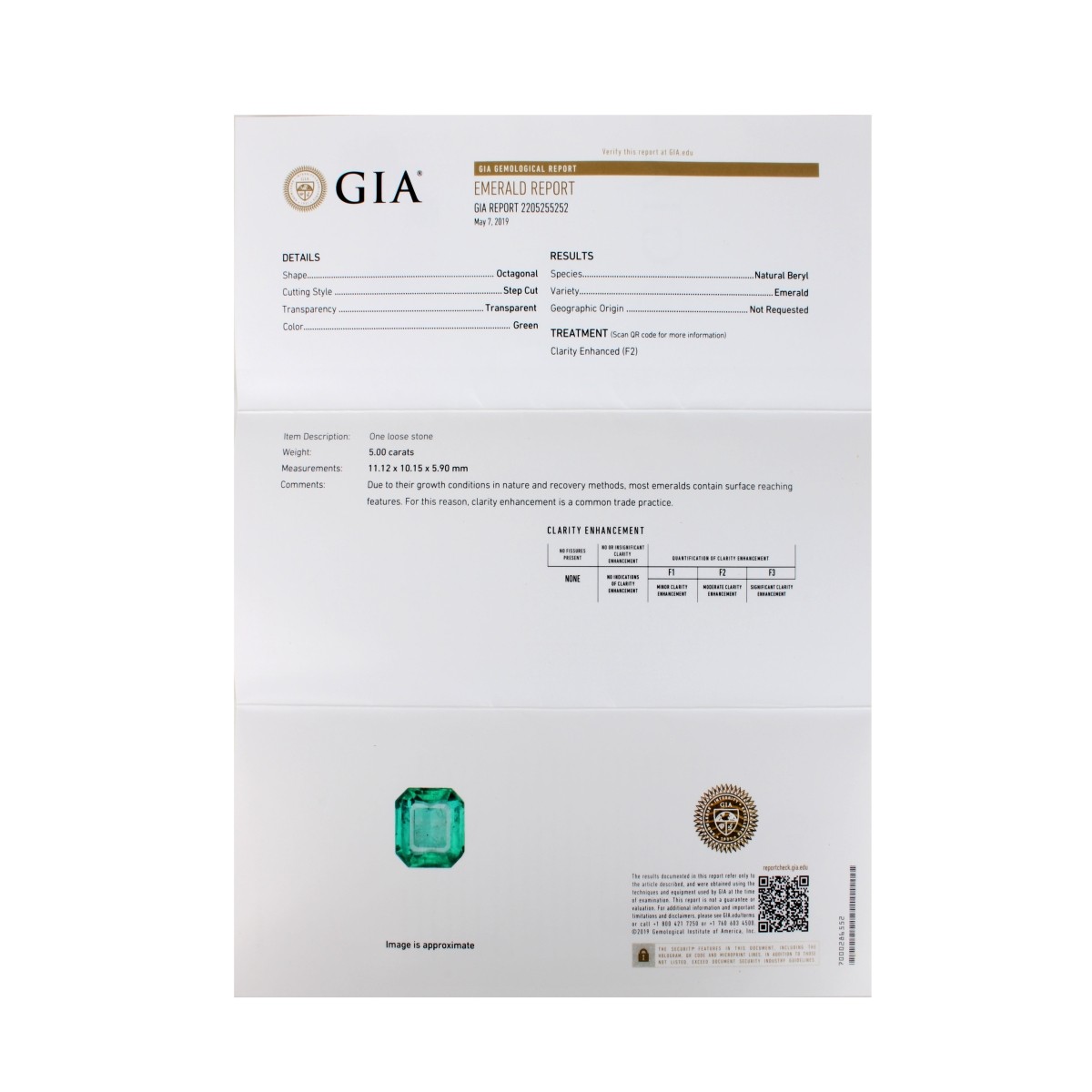 GIA 5.0Ct Colombian Emerald