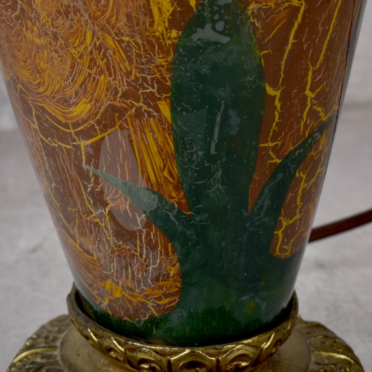 Vintage Reverse Painted Glass Boudoir Lamp