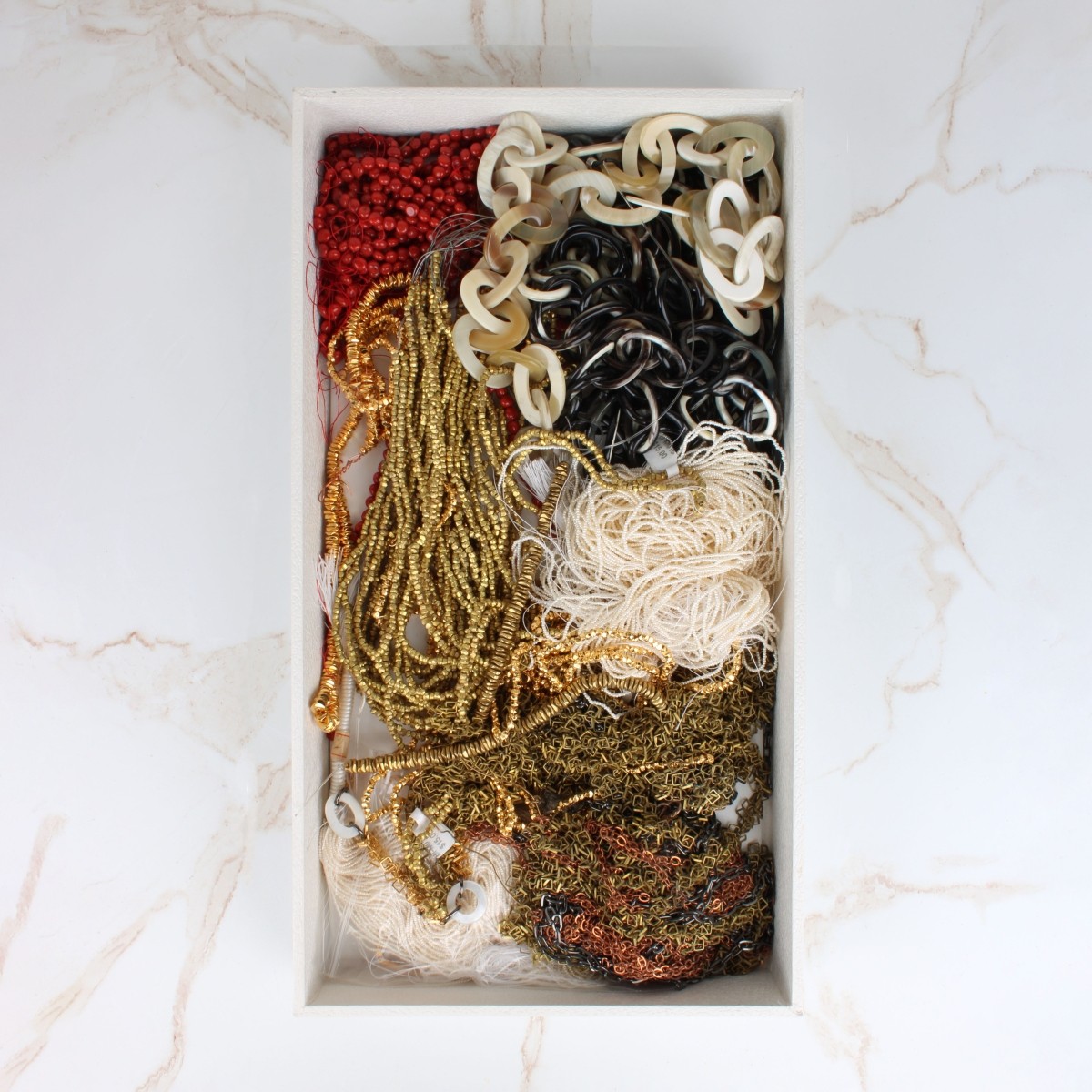 Tray Lot of Assorted Chains and Beads