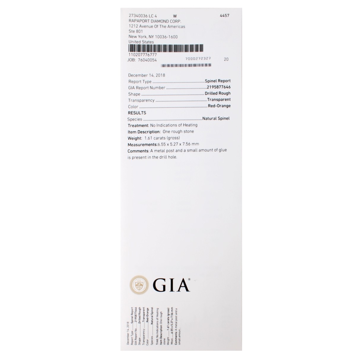 GIA 1.61 Carat Spinel