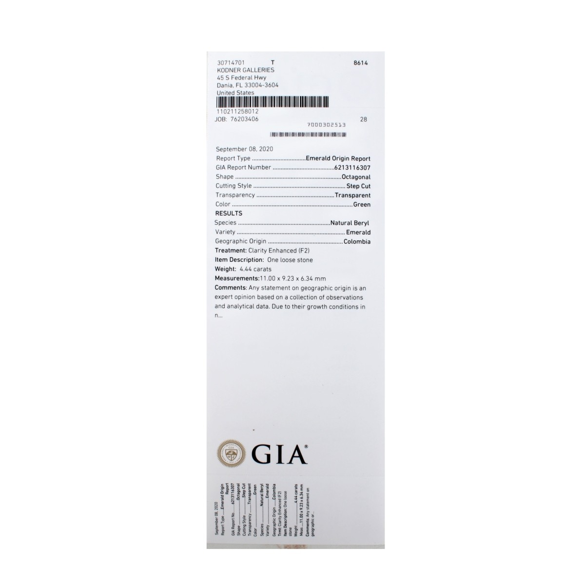 GIA 4.44Ct Colombian Emerald