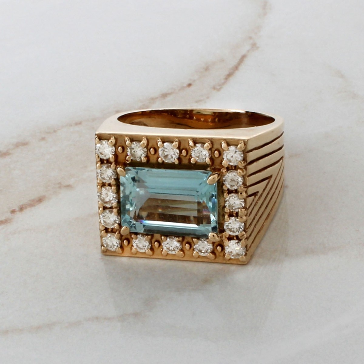 Aquamarine, Diamond and 14K Ring