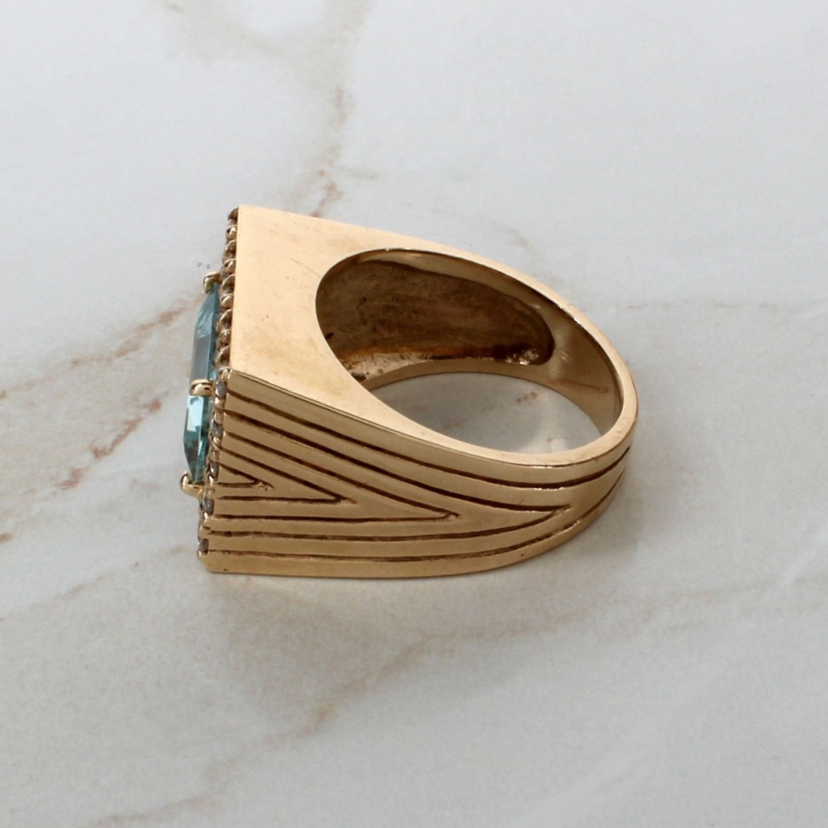 Aquamarine, Diamond and 14K Ring