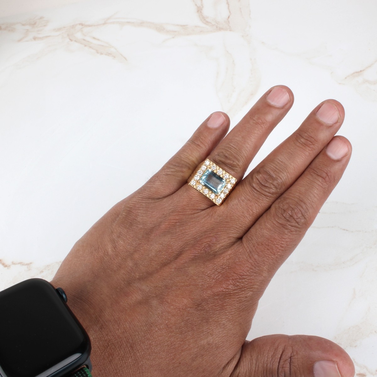 Aquamarine, Diamond and 14K Ring