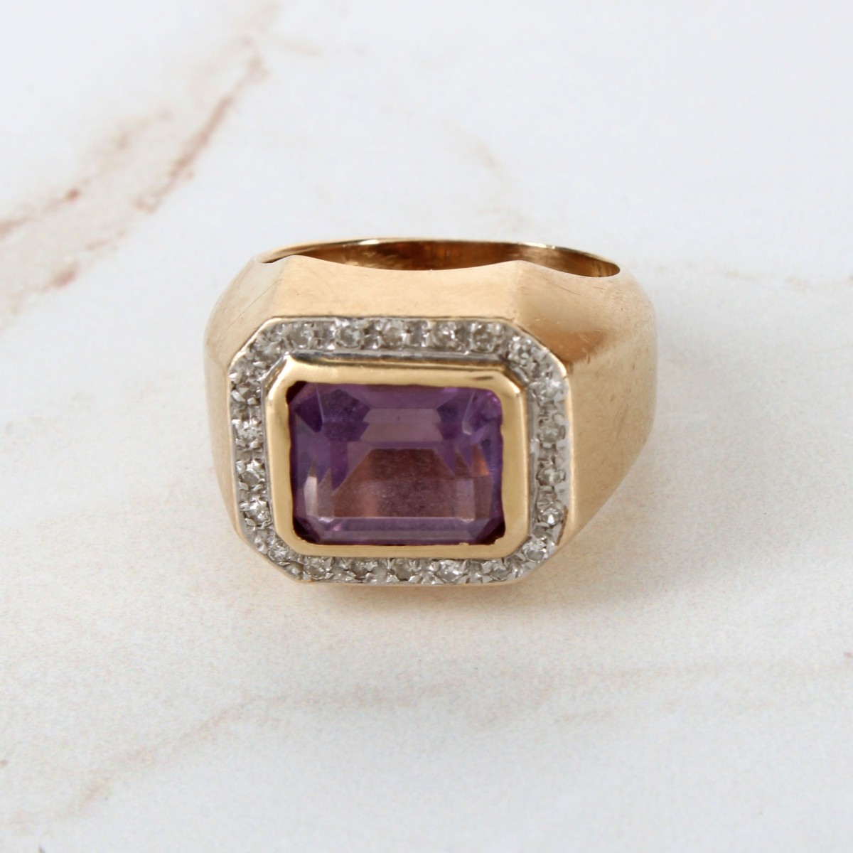 Amethyst, Diamond and 14K Ring