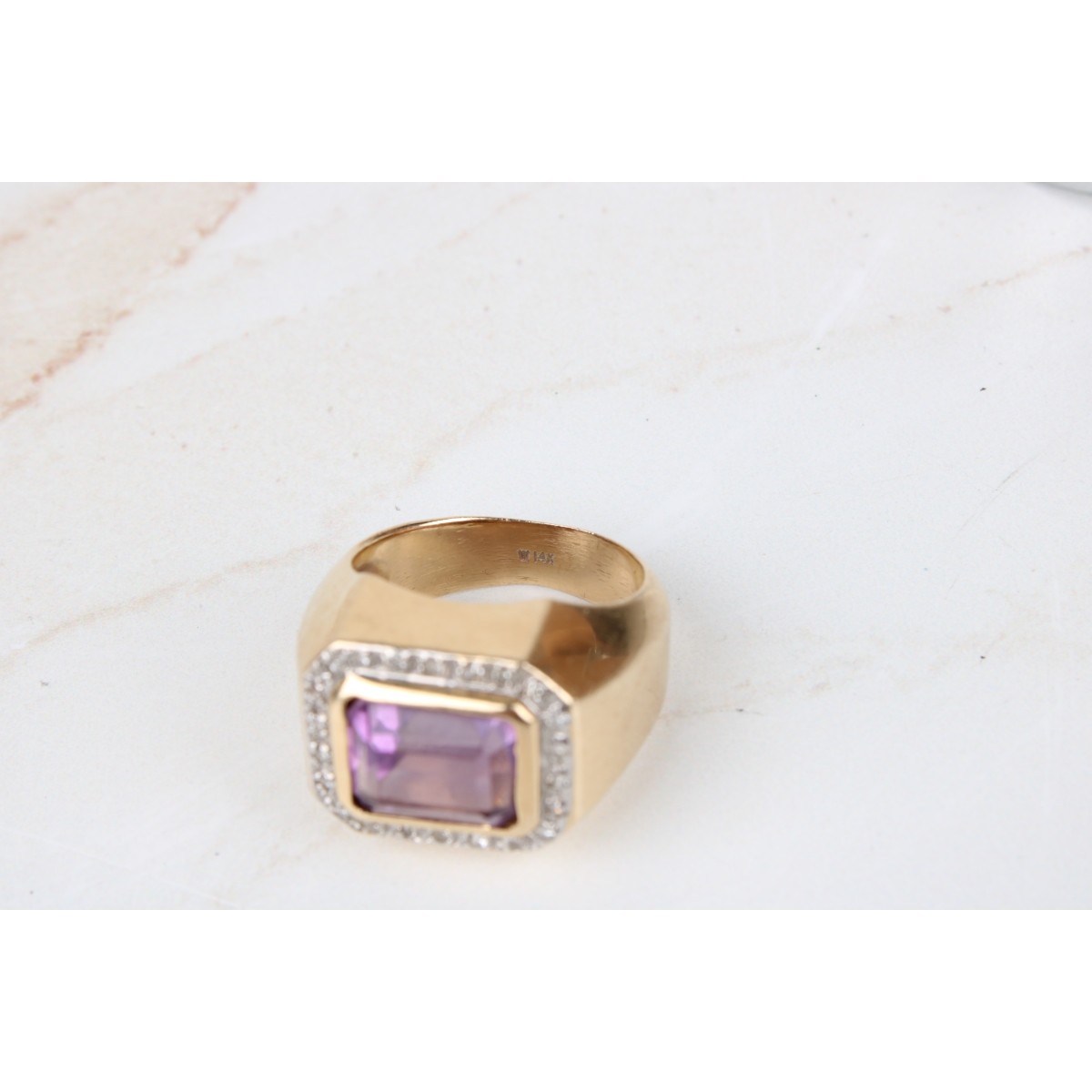 Amethyst, Diamond and 14K Ring