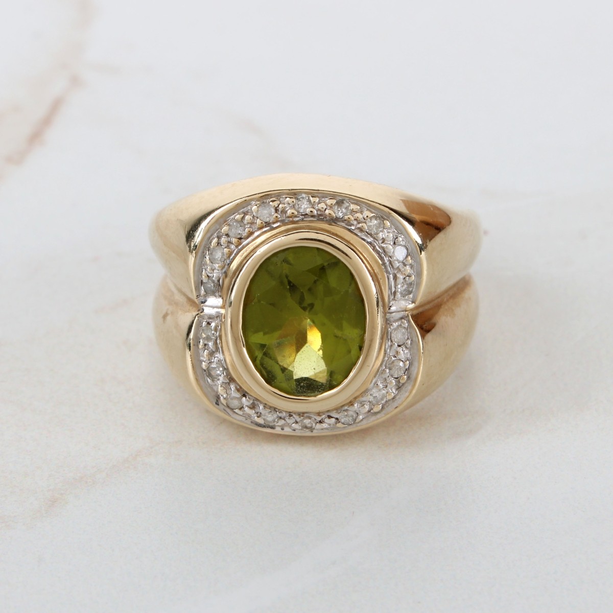 Peridot, Diamond and 14K Ring