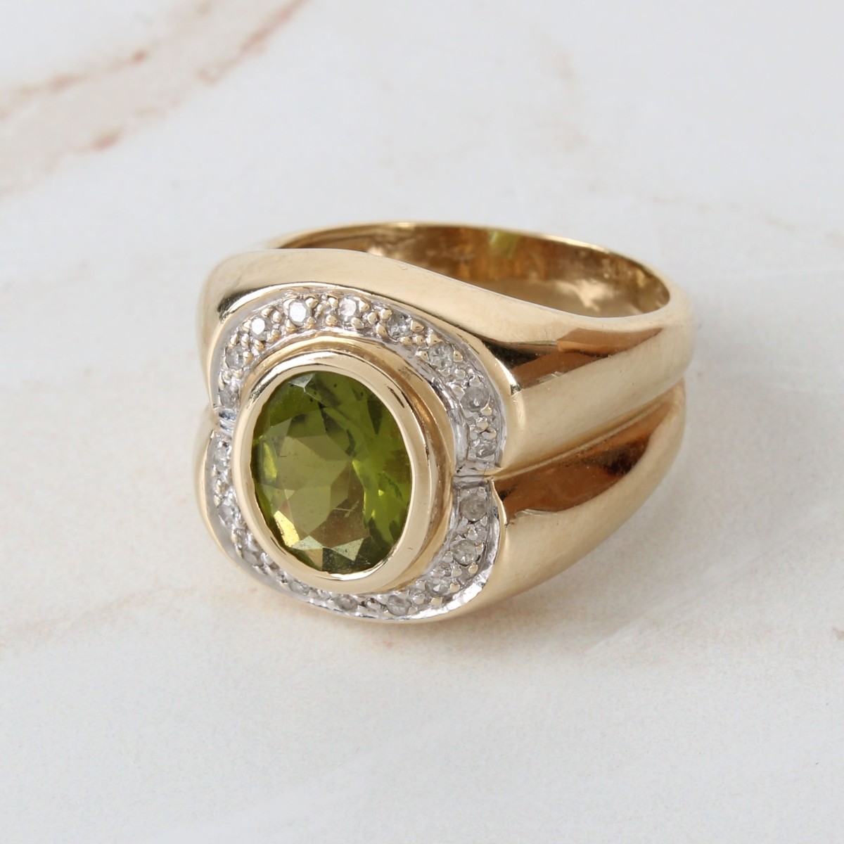 Peridot, Diamond and 14K Ring