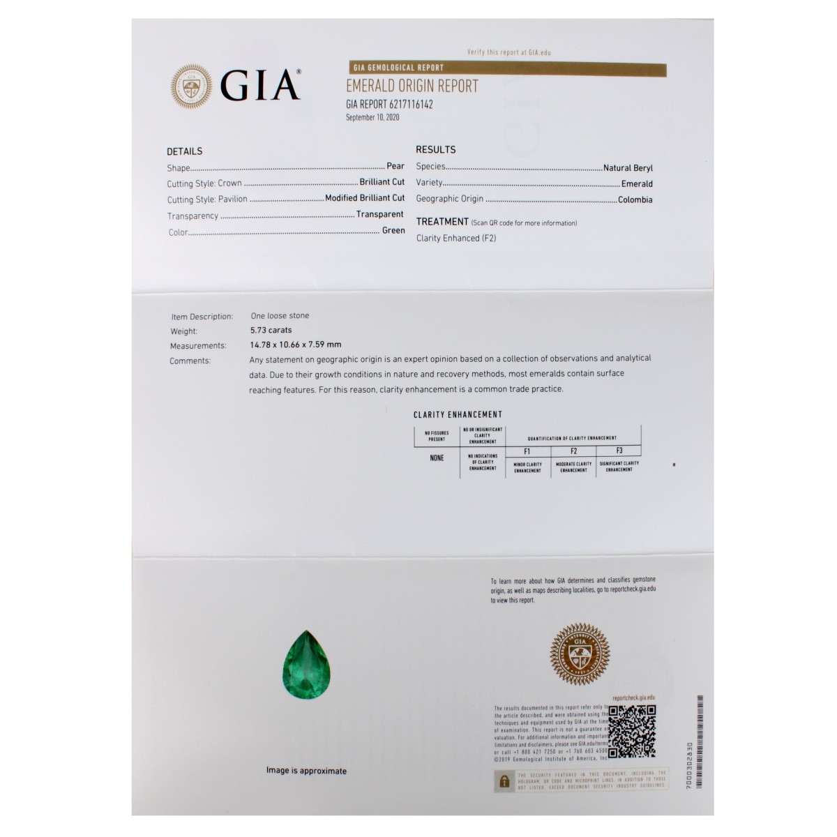 GIA 5.73Ct Colombian Emerald