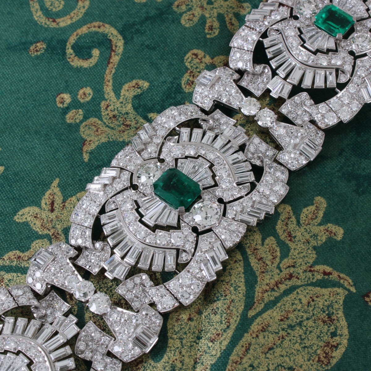 Art Deco Diamond and Emerald Bracelet