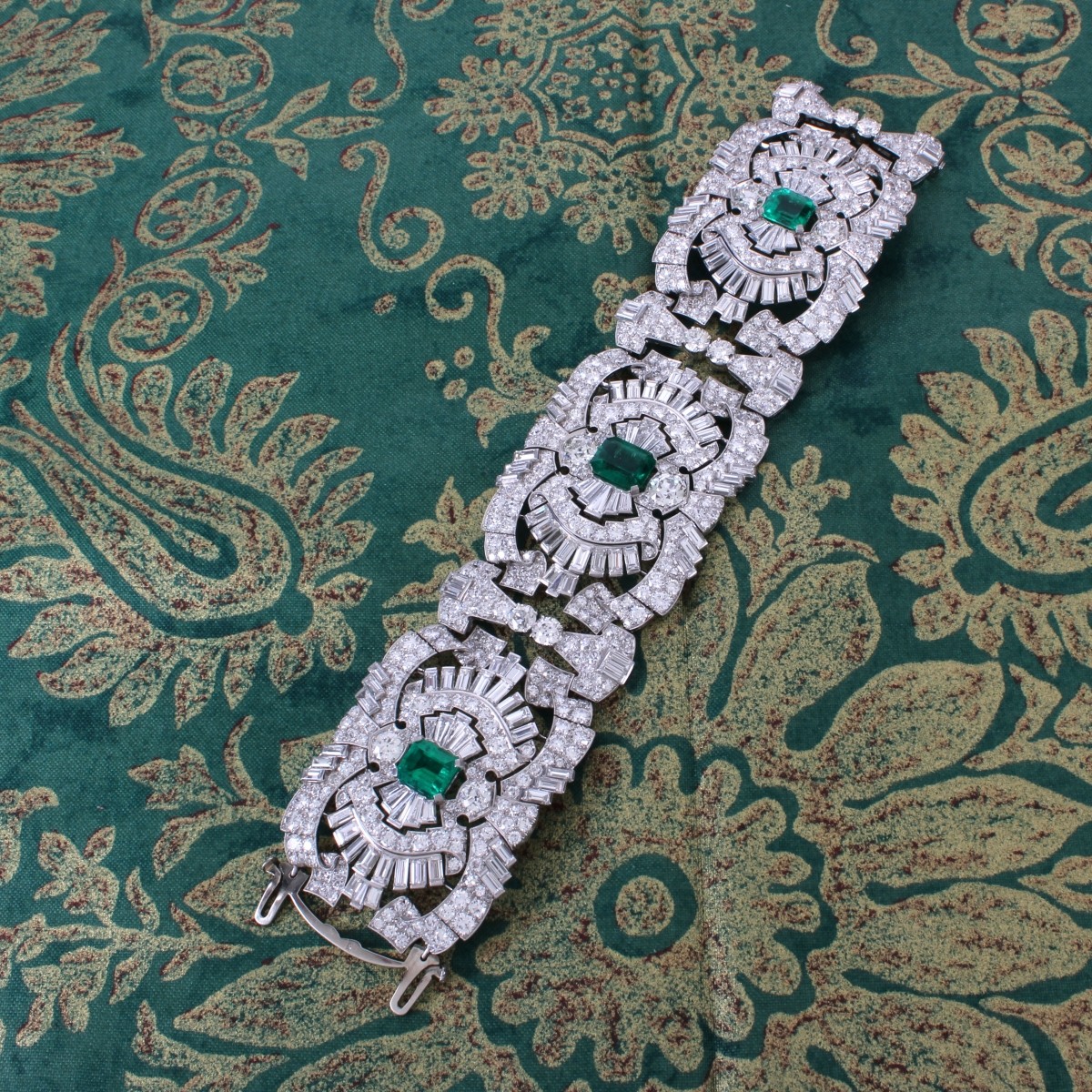 Art Deco Diamond and Emerald Bracelet