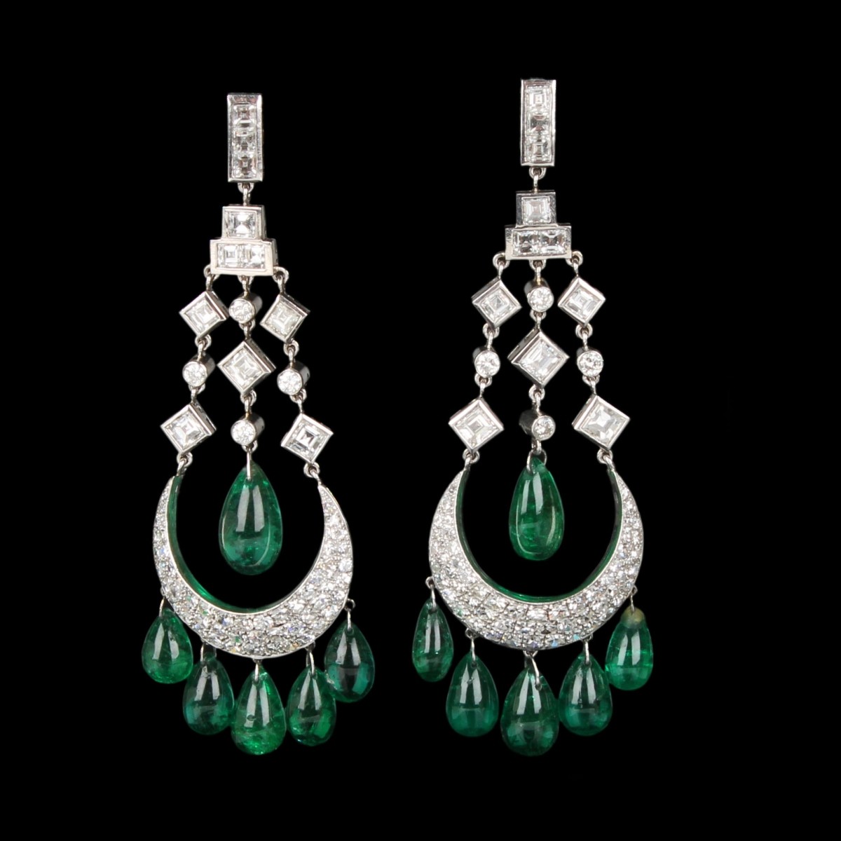 Emerald, Diamond and Platinum Earrings