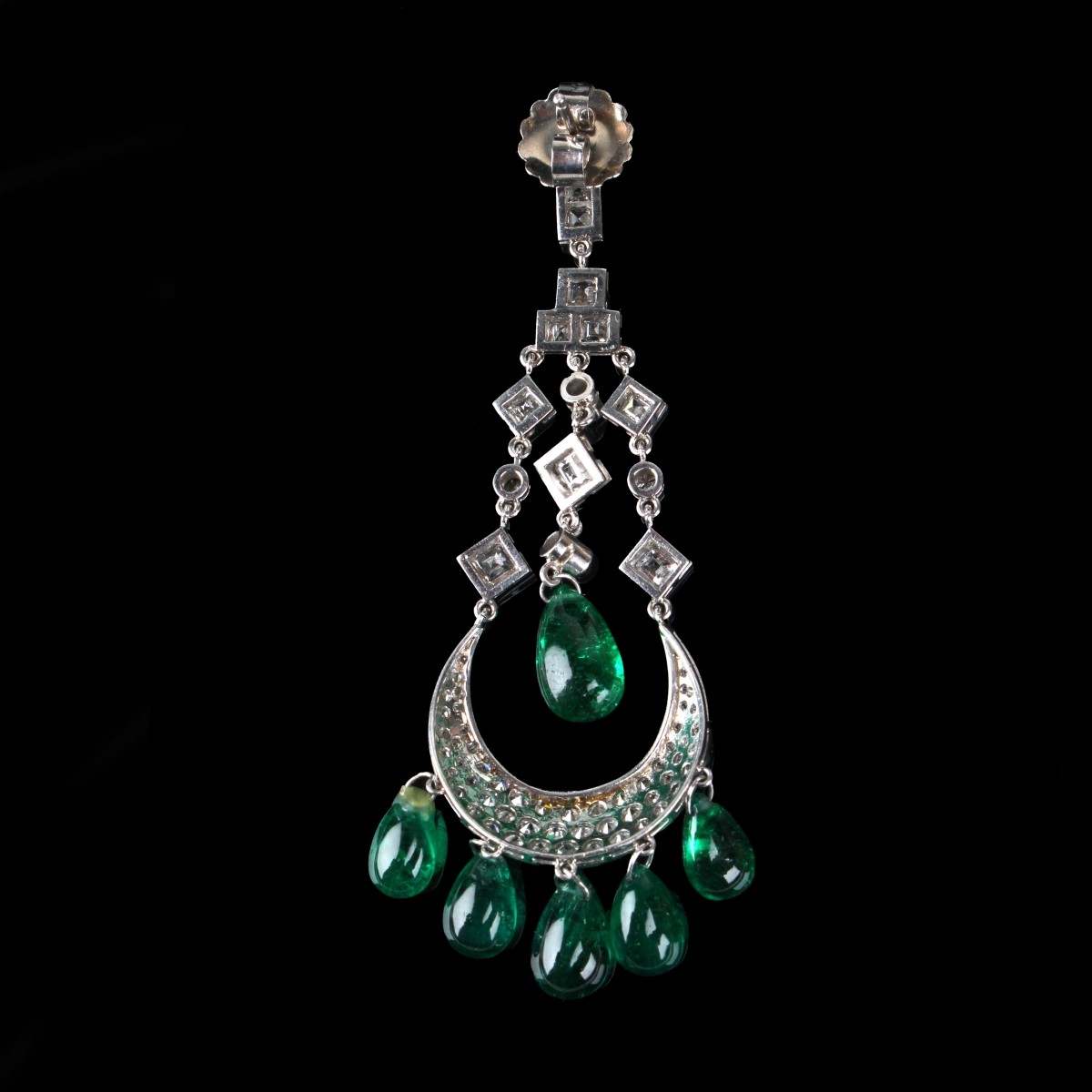 Emerald, Diamond and Platinum Earrings