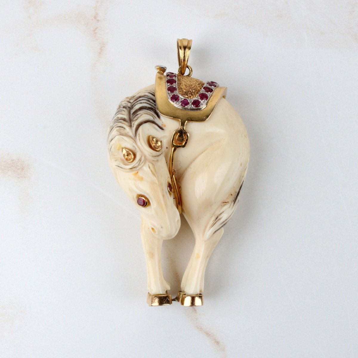 Ruby and 14K Mounted Horse Pendant