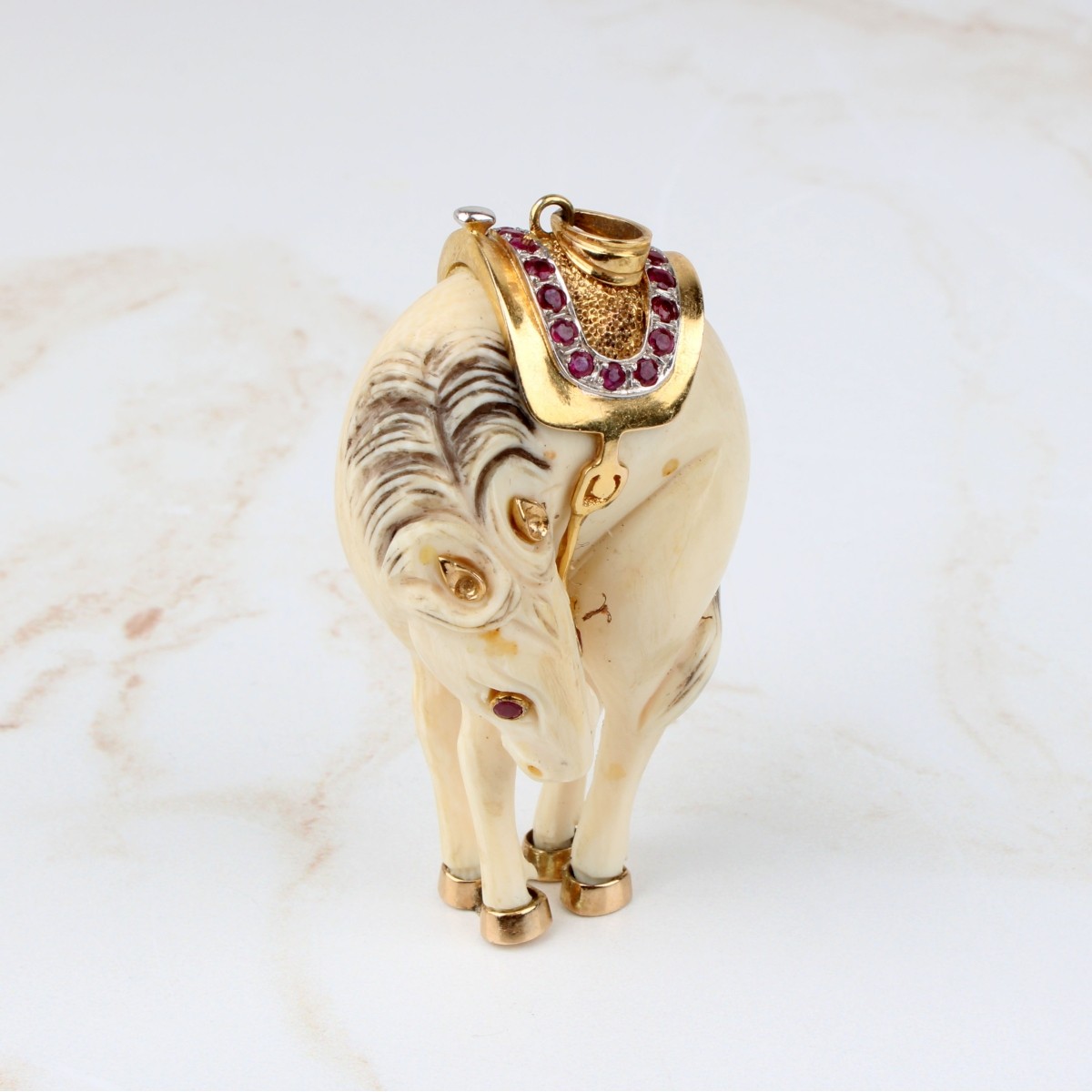 Ruby and 14K Mounted Horse Pendant