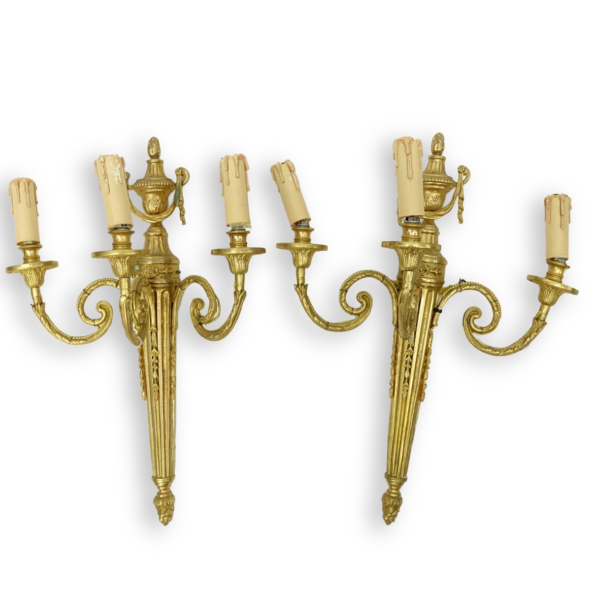 Pair of Gilt Bronze Three Arm Sconces