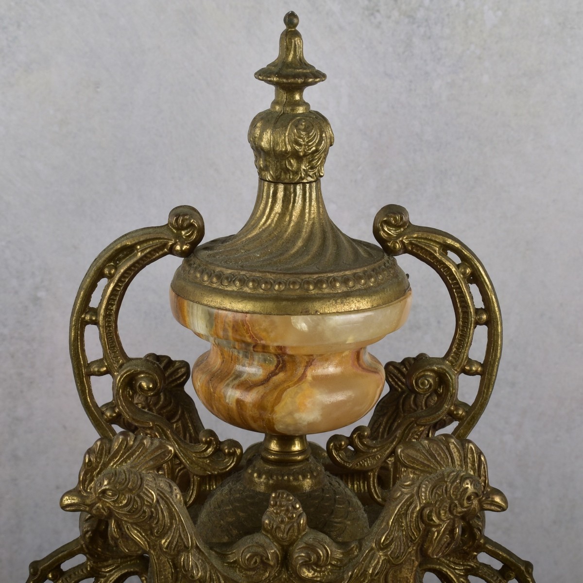 Brass and Pink Onyx Garniture Set