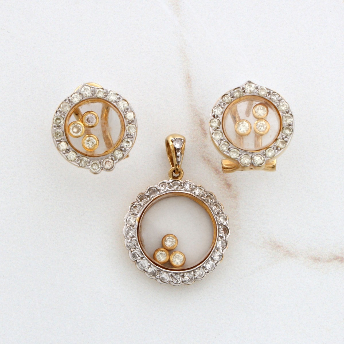 Diamond and 18K Pendant and Earrings