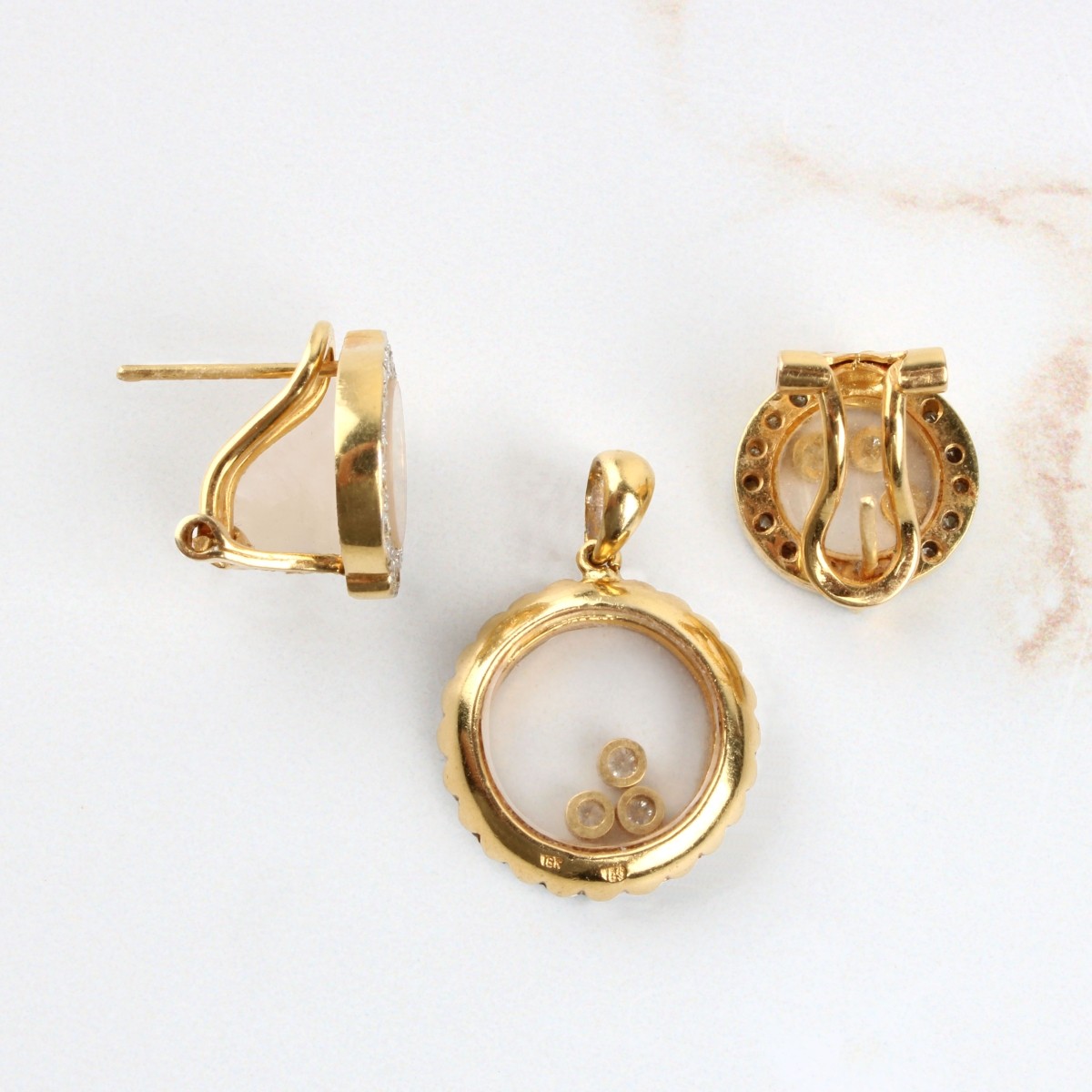 Diamond and 18K Pendant and Earrings