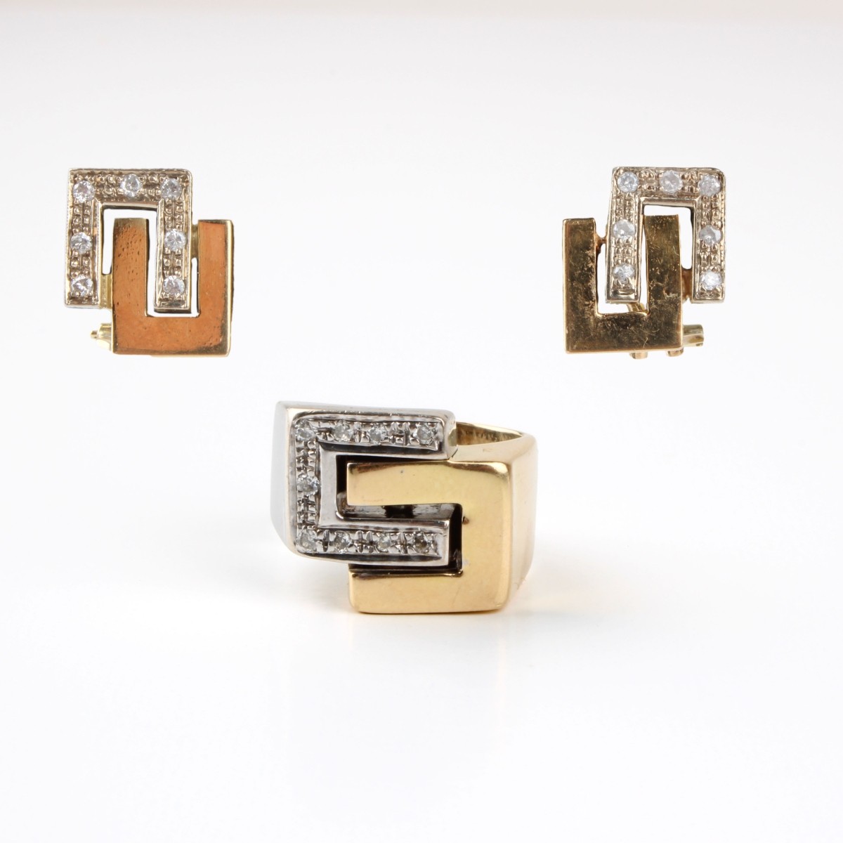 Diamond and 18K Ring and Earrings