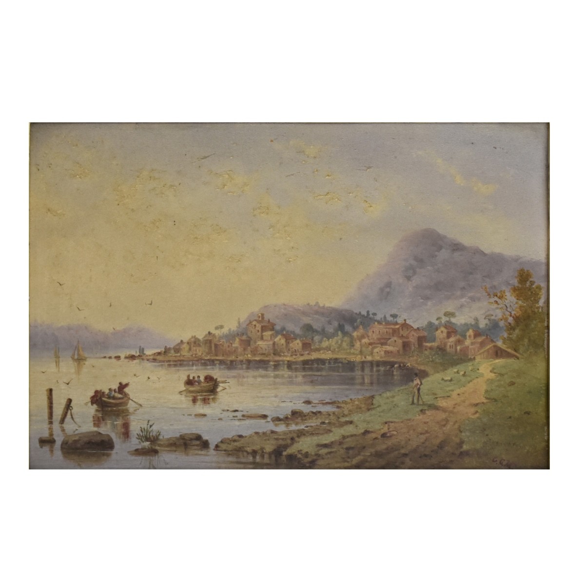 European Shore Scene Oil on Board