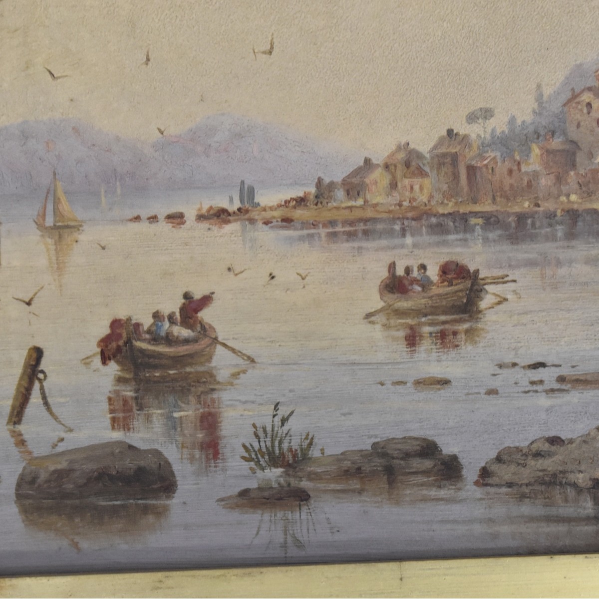 European Shore Scene Oil on Board