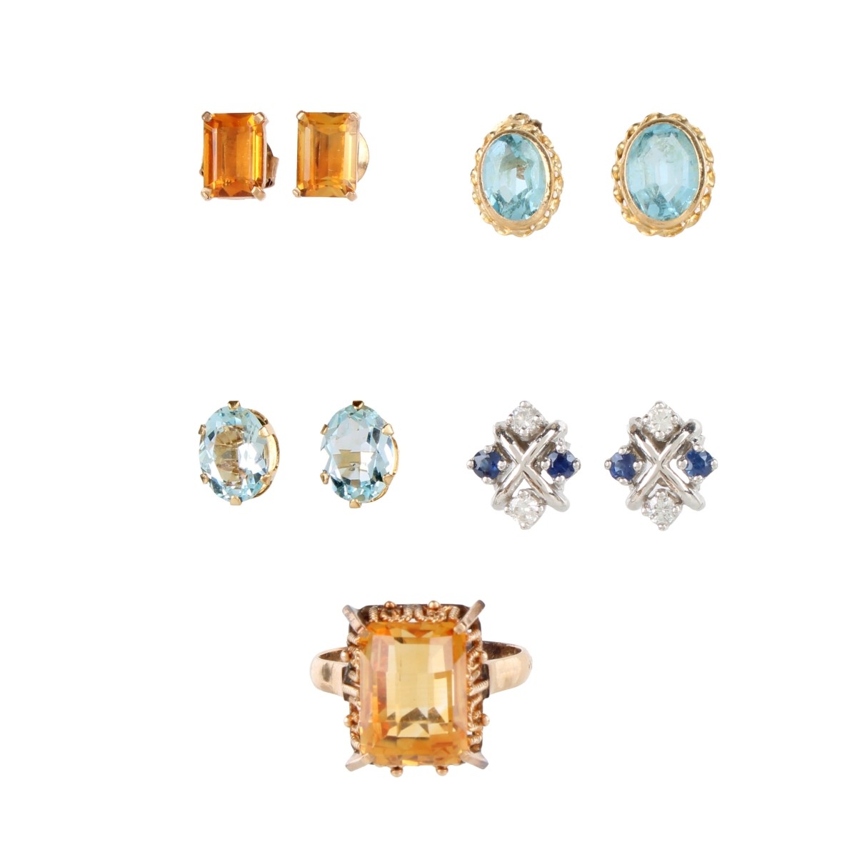 Gemstone and 14K Ear Studs and Ring