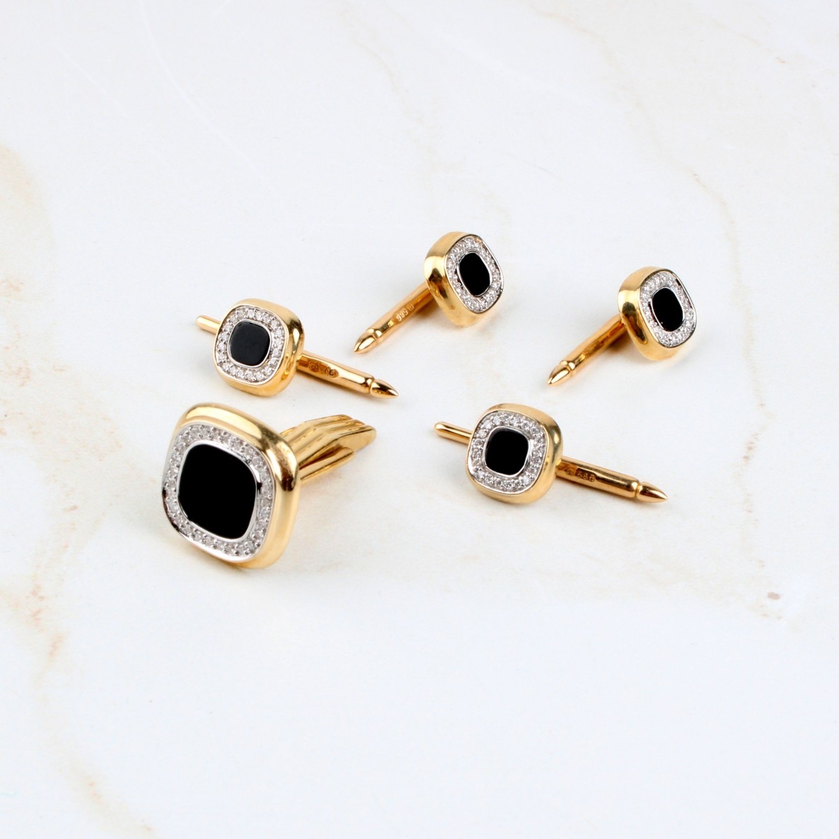 Diamond, Onyx and 14K Cufflink and Studs