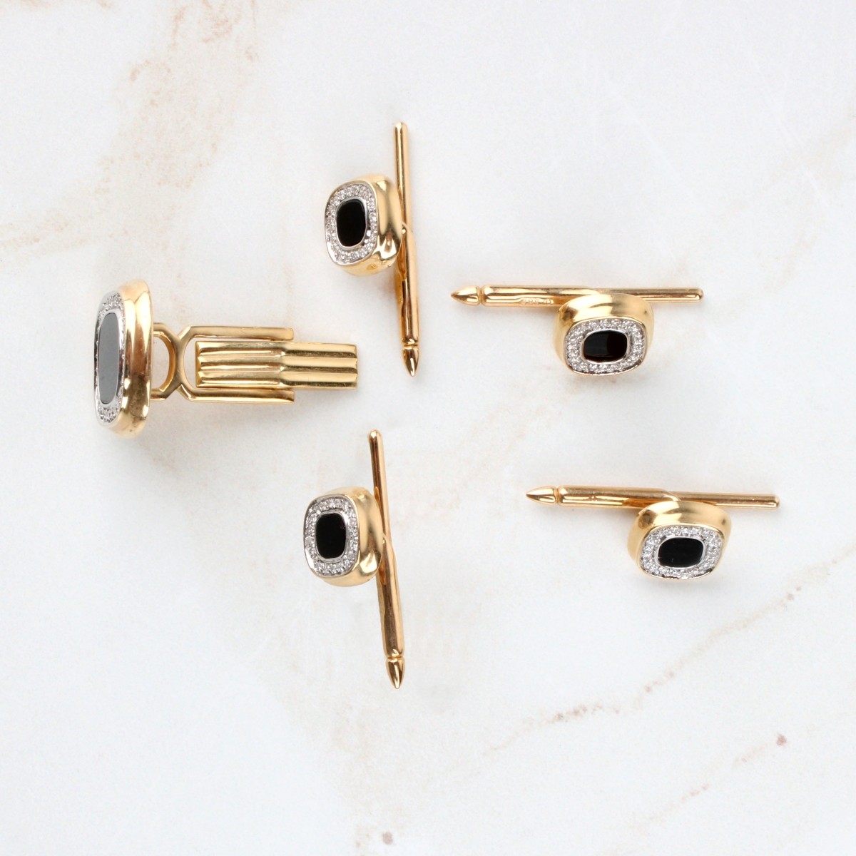 Diamond, Onyx and 14K Cufflink and Studs