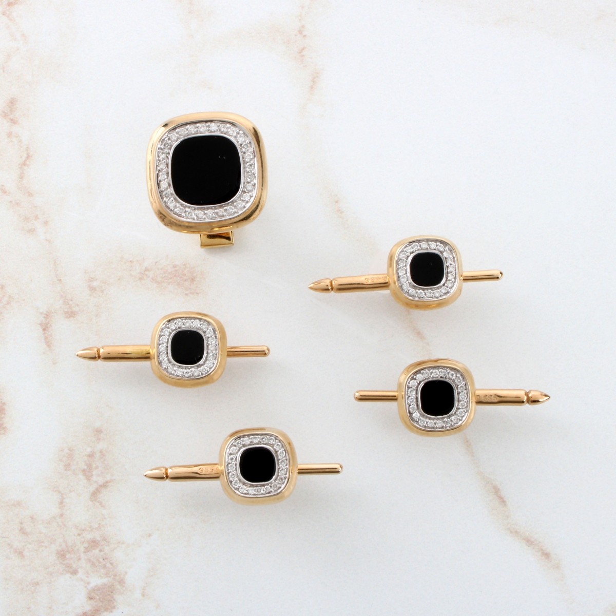 Diamond, Onyx and 14K Cufflink and Studs