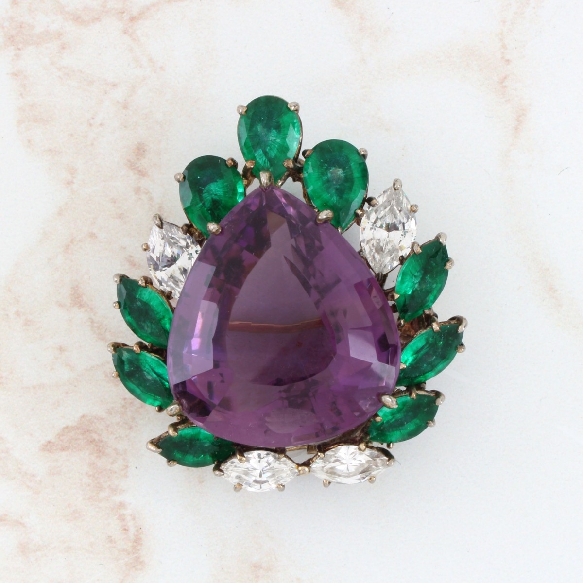 Antique Gemstone and Silver Brooch