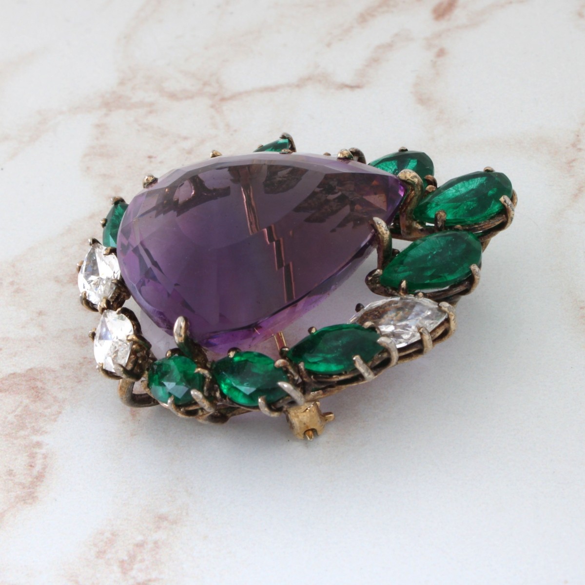 Antique Gemstone and Silver Brooch