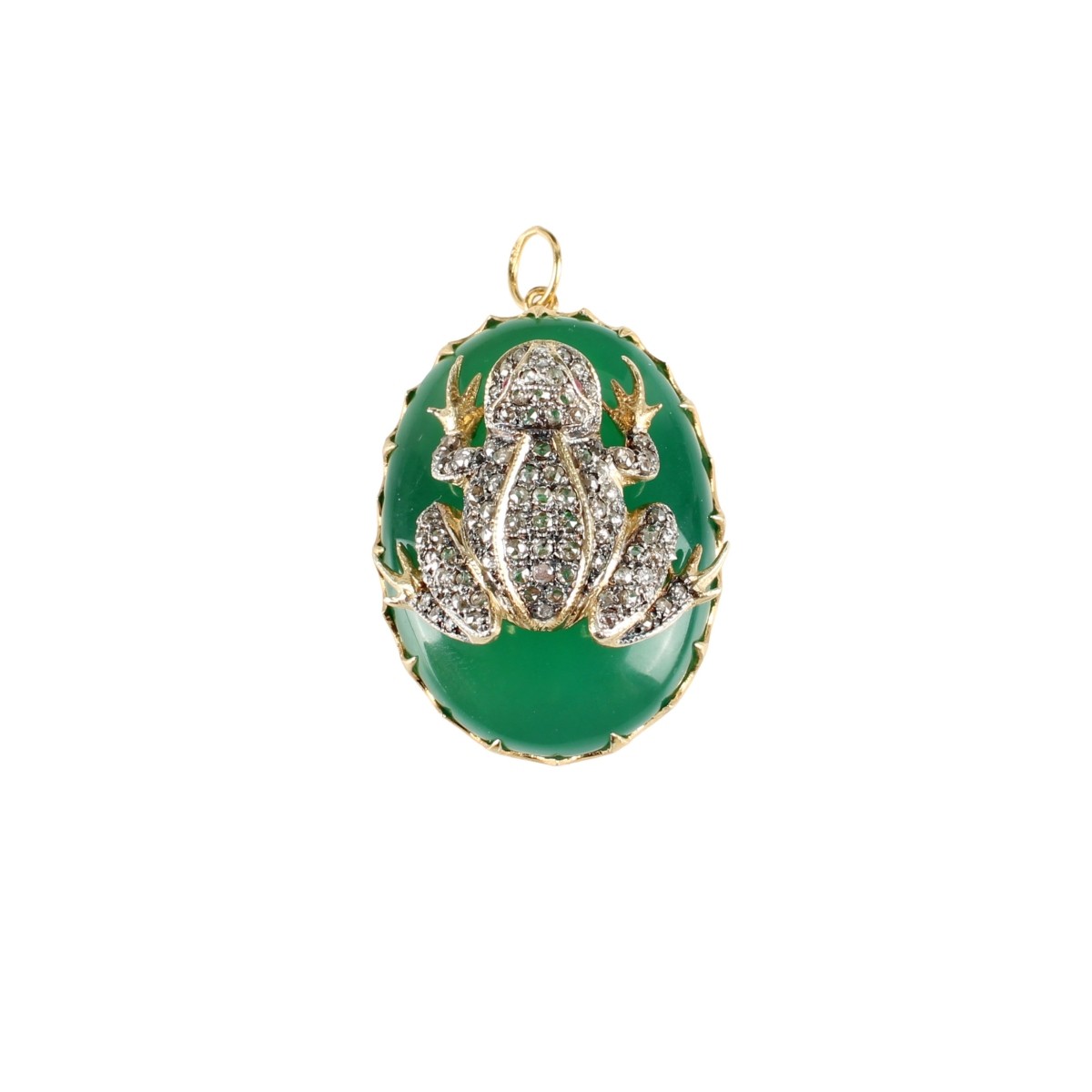 Diamond, Spinel and Onyx Frog Pendant
