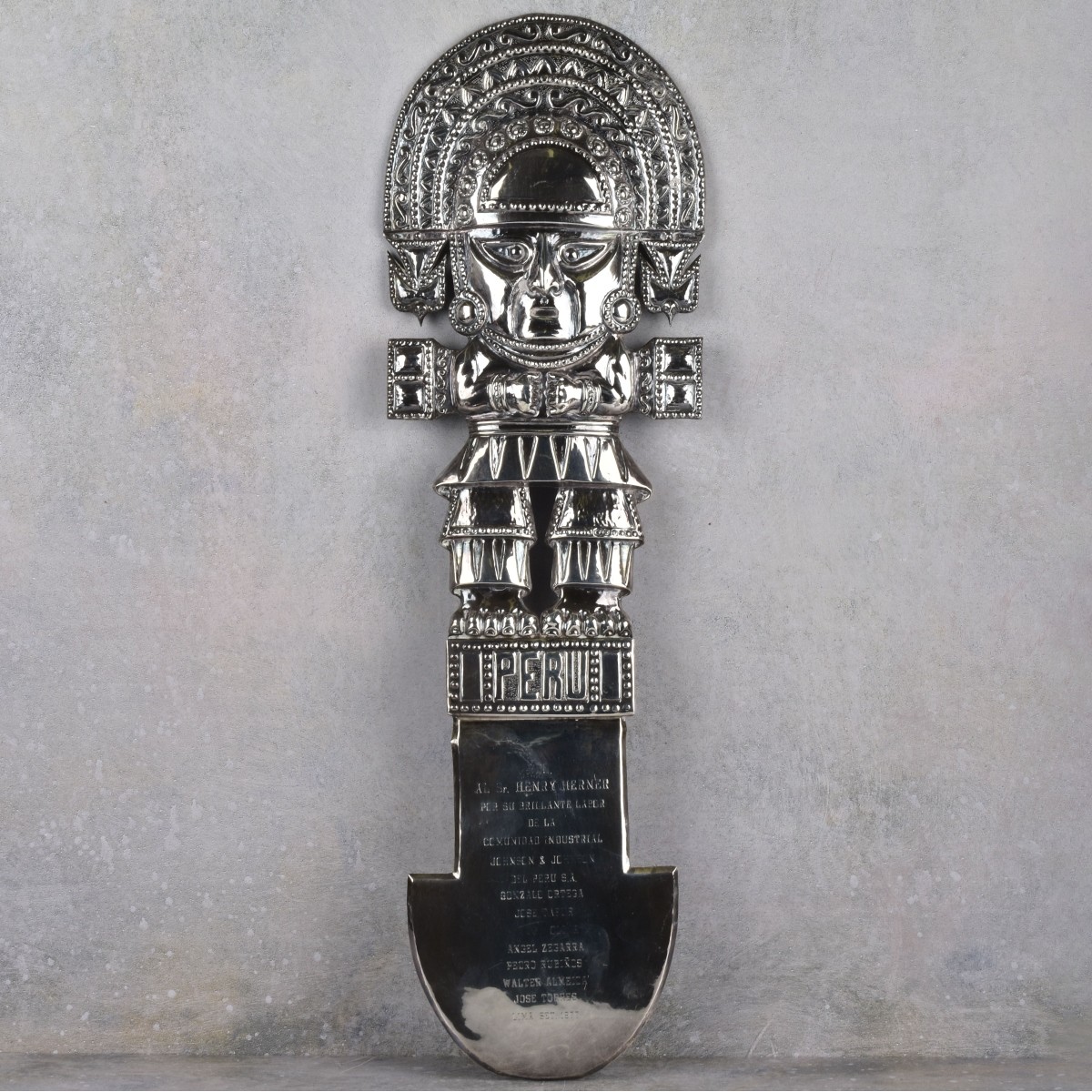 Vintage Peruvian Inca Silver Wall Plaque