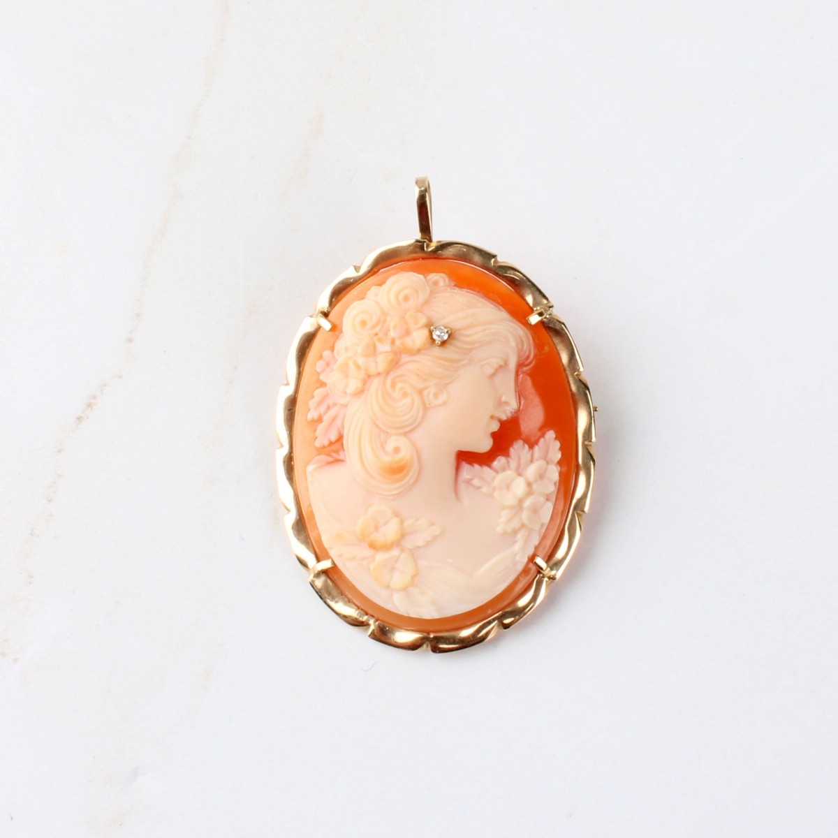Shell and 14K Cameo Pendant / Brooch