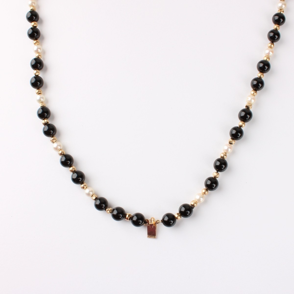 Pearl, Onyx and 14K Necklace