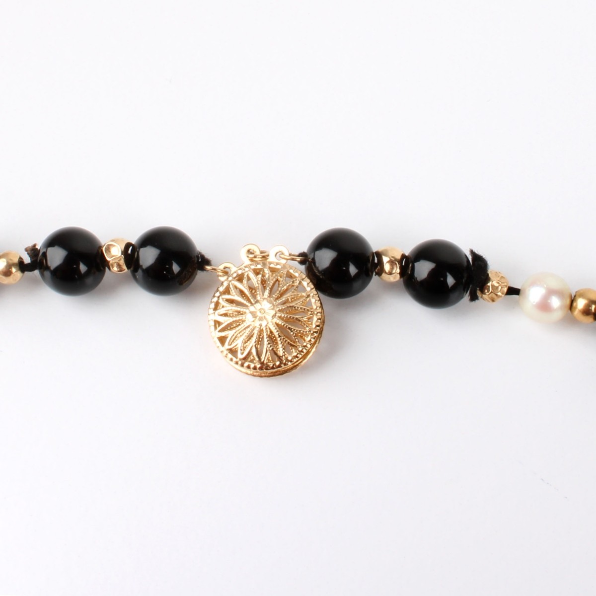 Pearl, Onyx and 14K Necklace