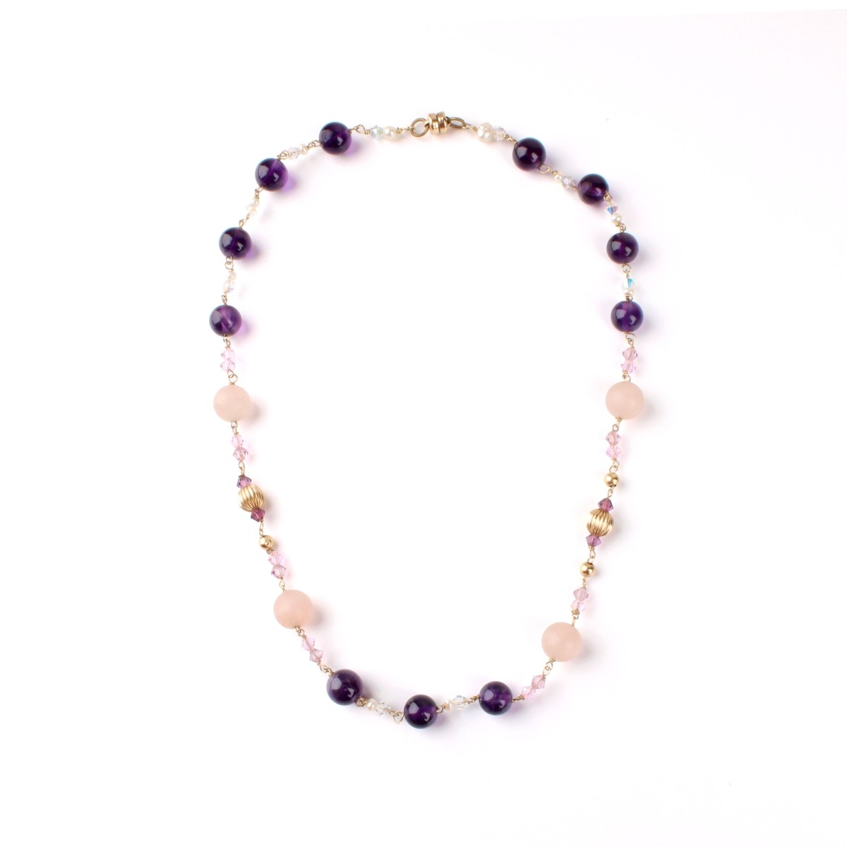 Amethyst, Quartz, Pearl and 14K Necklace