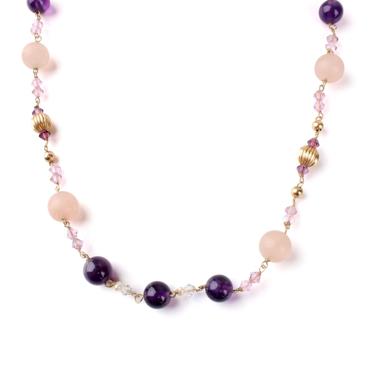 Amethyst, Quartz, Pearl and 14K Necklace