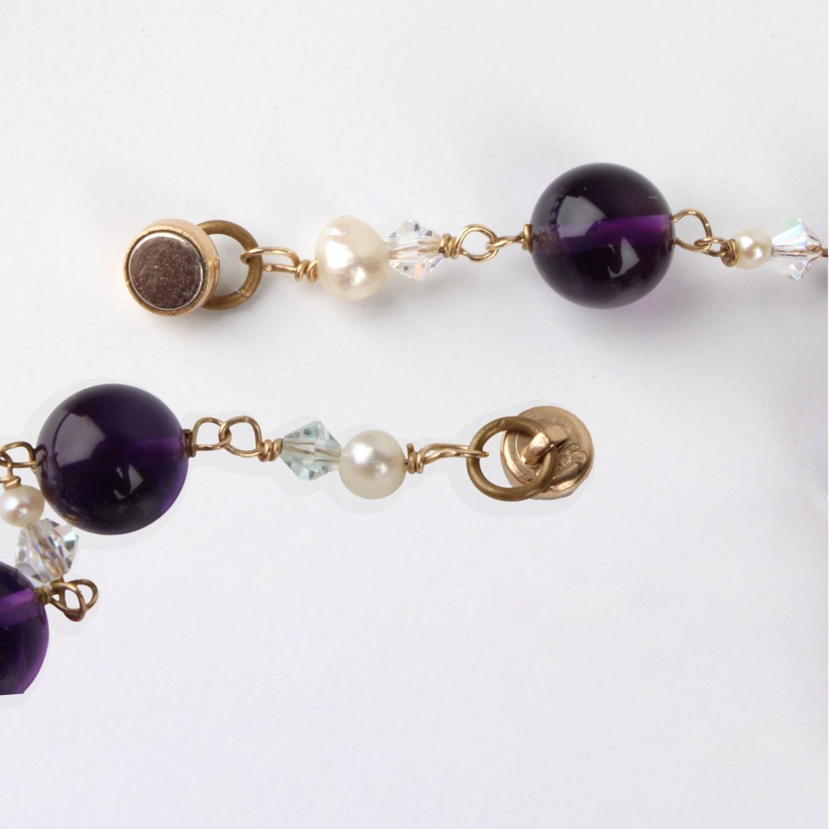 Amethyst, Quartz, Pearl and 14K Necklace