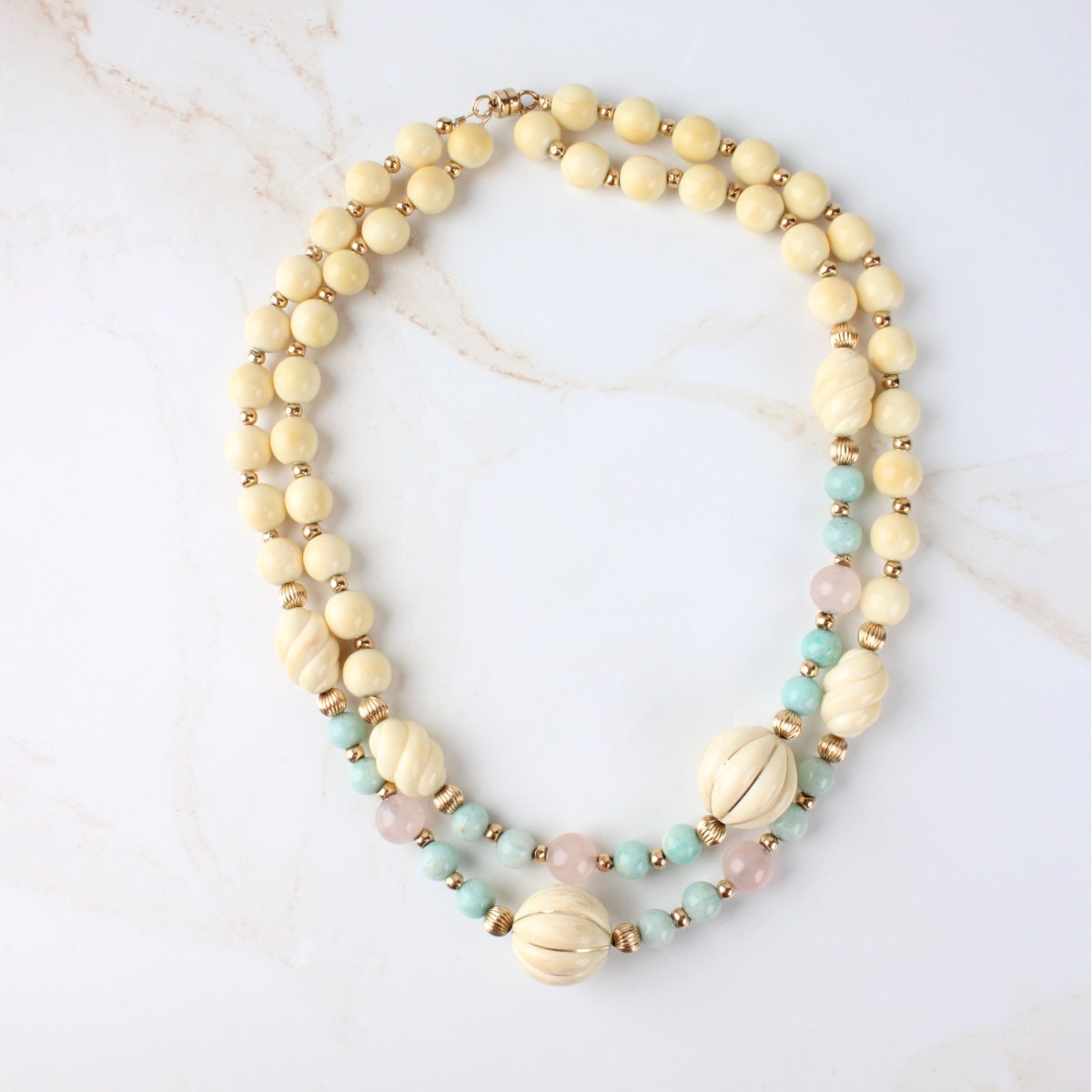 Jade, Quartz and 14K Necklace