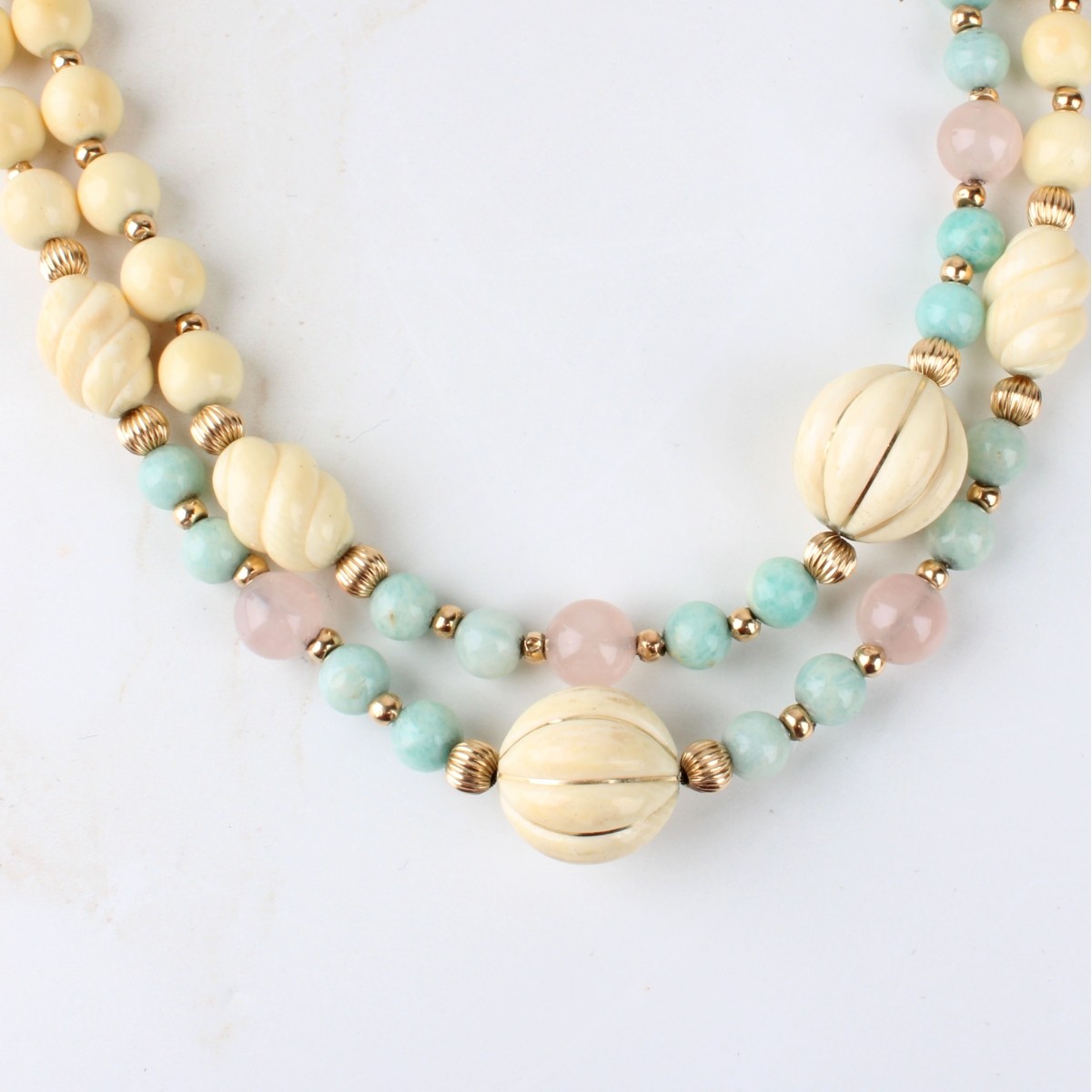 Jade, Quartz and 14K Necklace