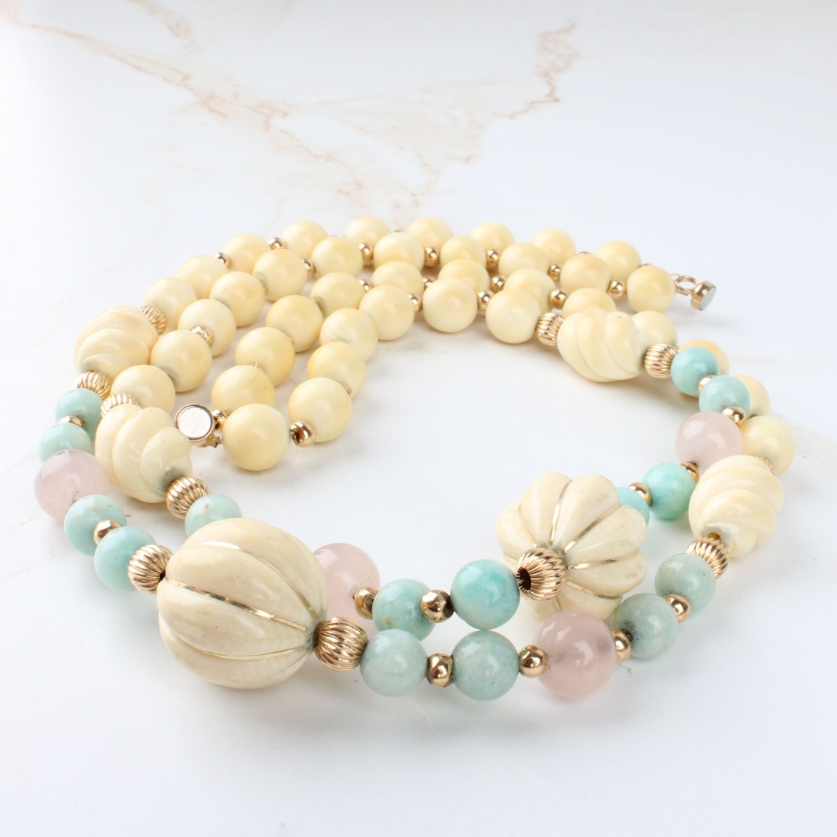 Jade, Quartz and 14K Necklace