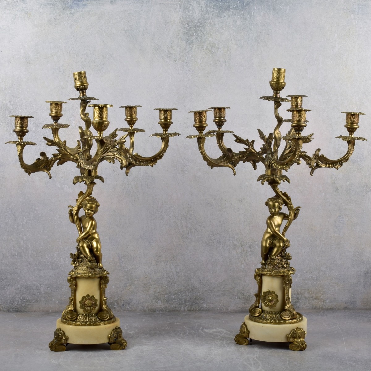 Antique French Bronze and Marble Candelabra