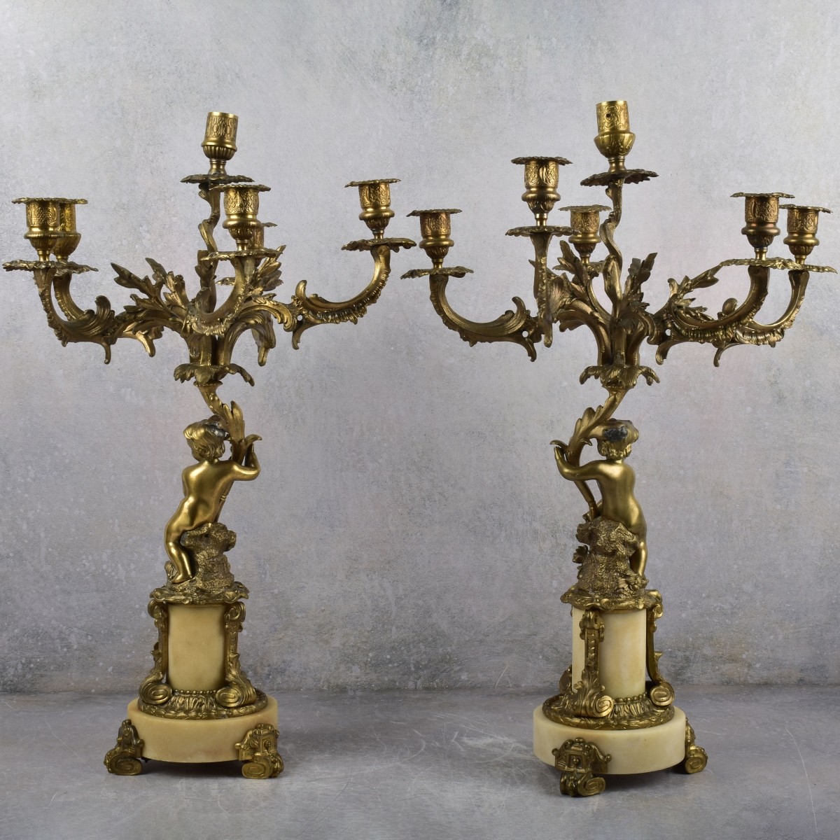 Antique French Bronze and Marble Candelabra