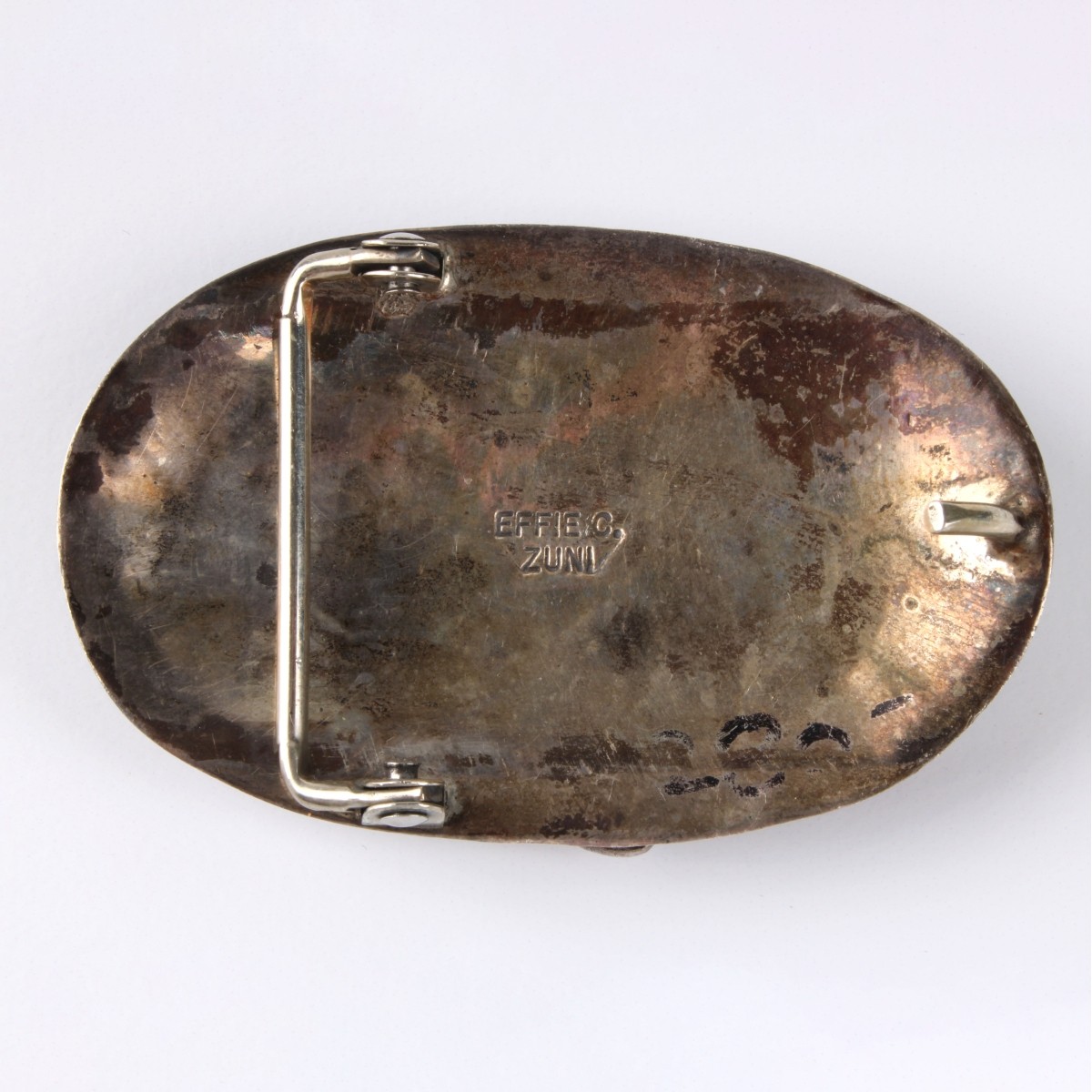 Zuni Coral, Turquoise and Silver Belt Buckle