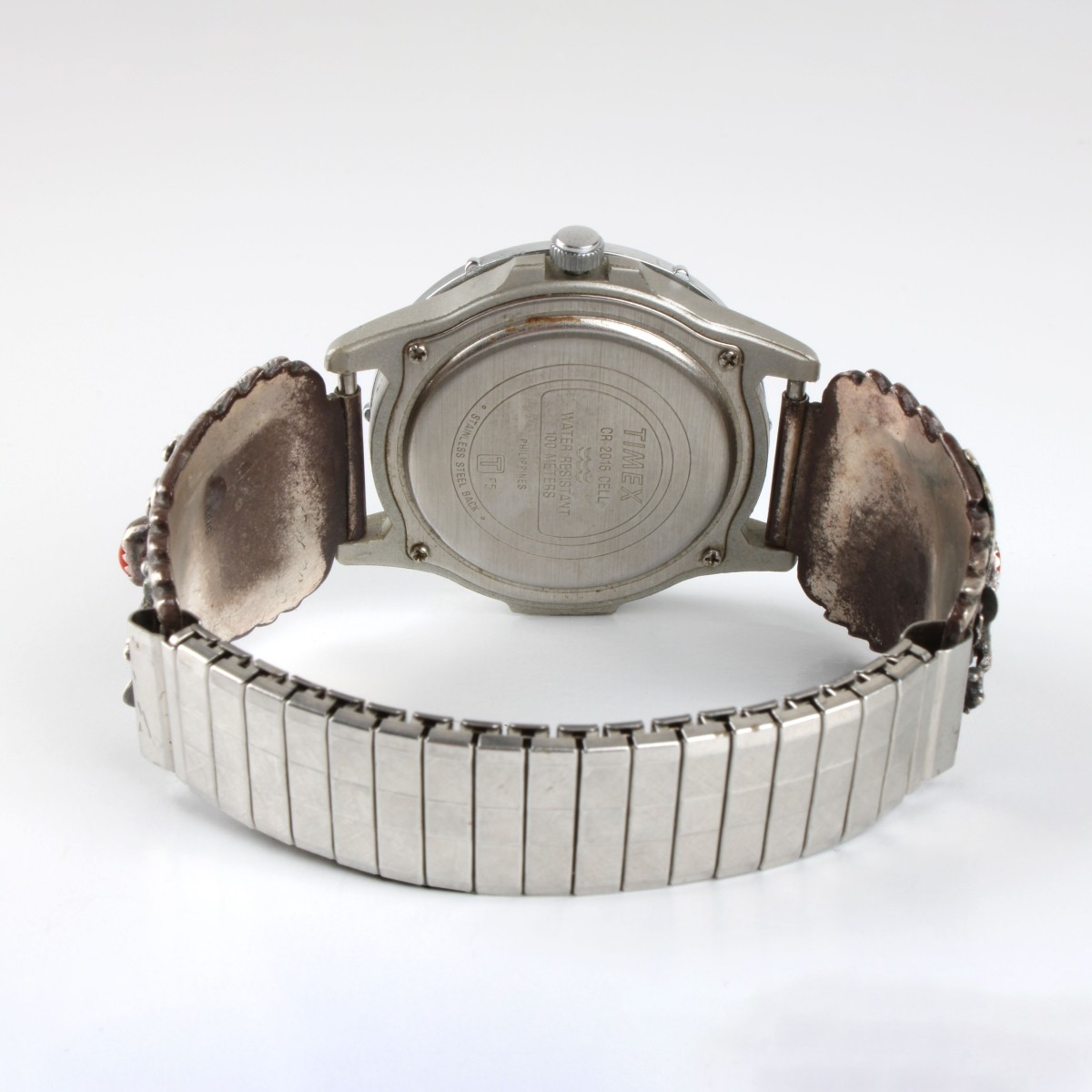 Navajo Turquoise, Coral & Silver Watch Bracelet