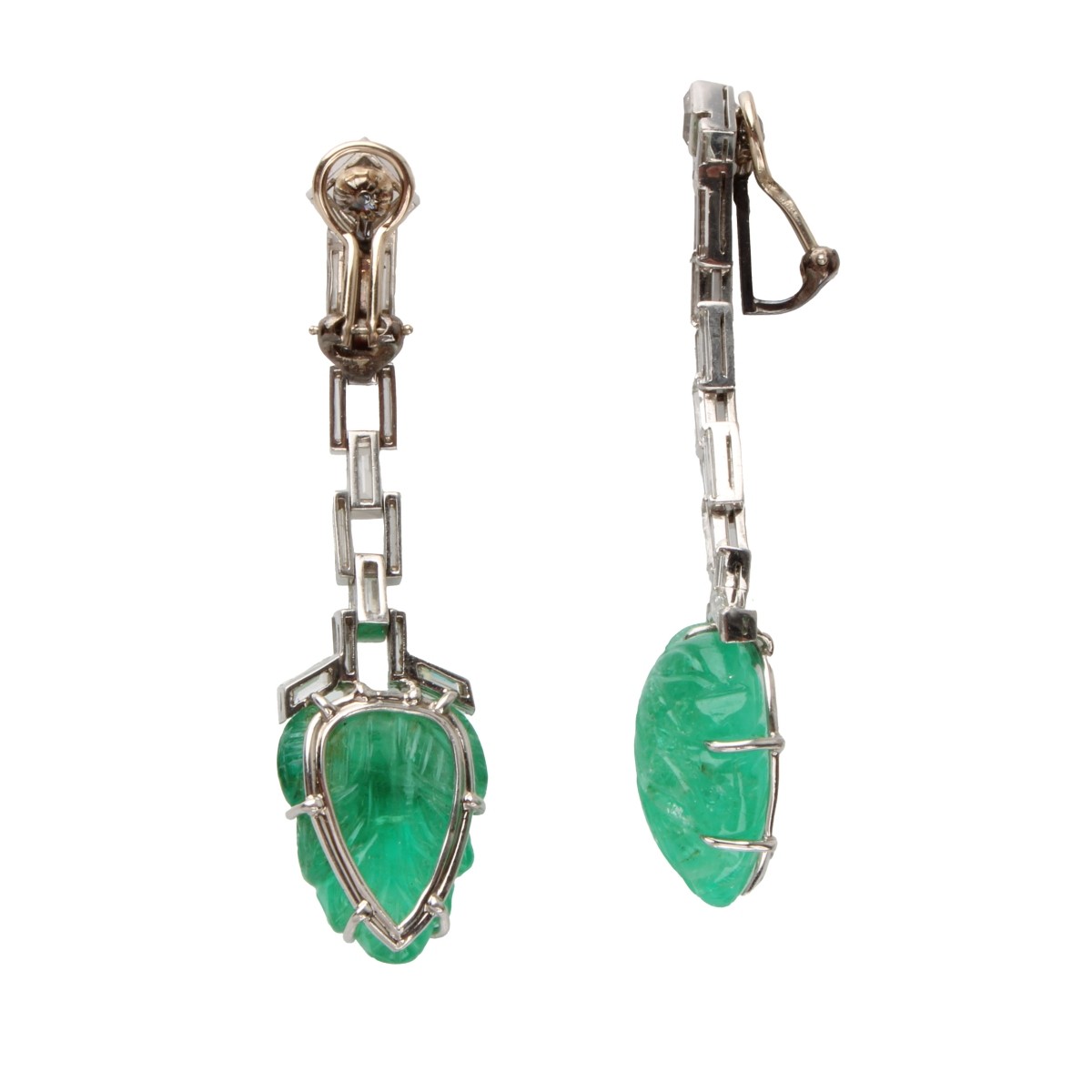 Deco Emerald, Diamond and Platinum Earrings